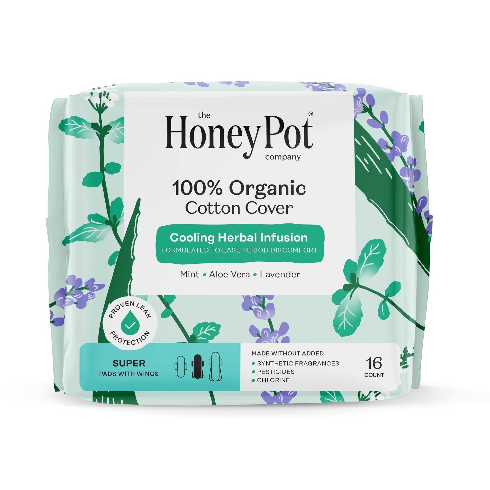 The Honey Pot Company, Herbal Super Pads with Wings, Organic Cotton Cover, 16 ct. (PACK OF 3 )