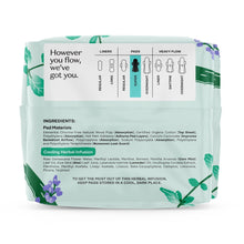 Herbal winged pads pouch with organic cotton cover, teal floral pack front