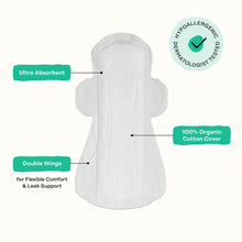 Ultra-absorbent super pad with double wings; 100% organic cotton cover, 16 count