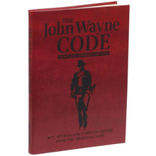 Leather-bound book with red cover titled The John Wayne Code and cowboy silhouette