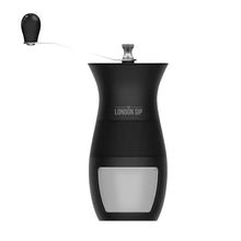 London Sip manual coffee grinder, black with crank handle and clear grind scale