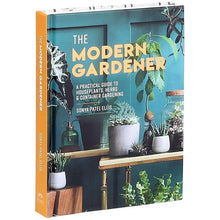Hardcover gardening guide book with teal cover and title text, potted plants illustrations
