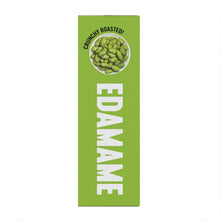 Crunchy roasted edamame snack package, green front with bowl graphic and EDAMAME lettering.