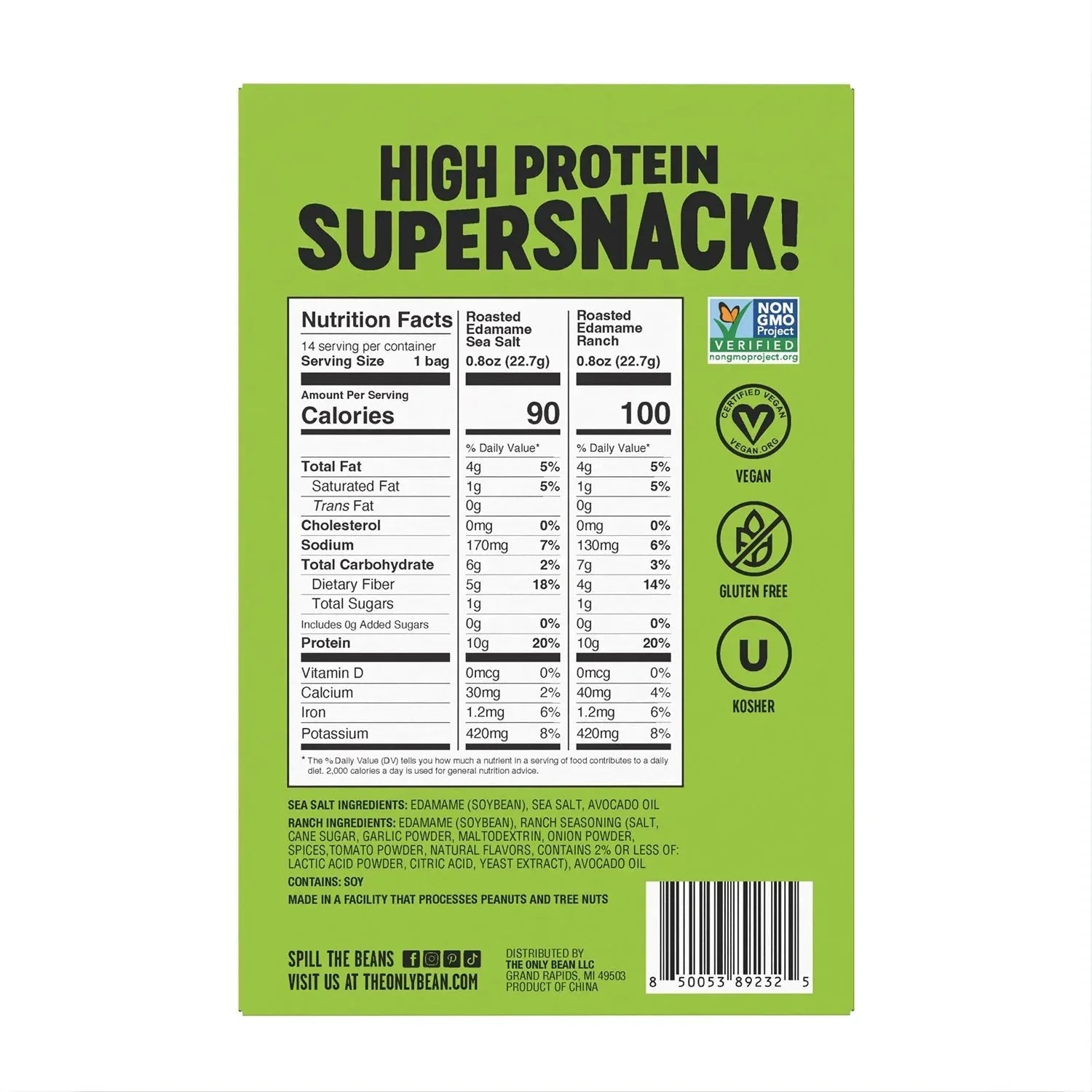 The Only Bean Edamame Beans, 0.9 oz., 12 pk.