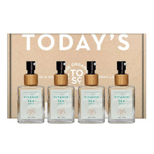 Vitamin Sea face serum 4-pack bottles with black pumps and clear glass containers