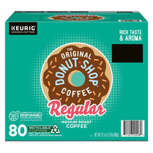 K-Cup coffee pod box front, Original Donut Shop Regular medium roast, 80-count