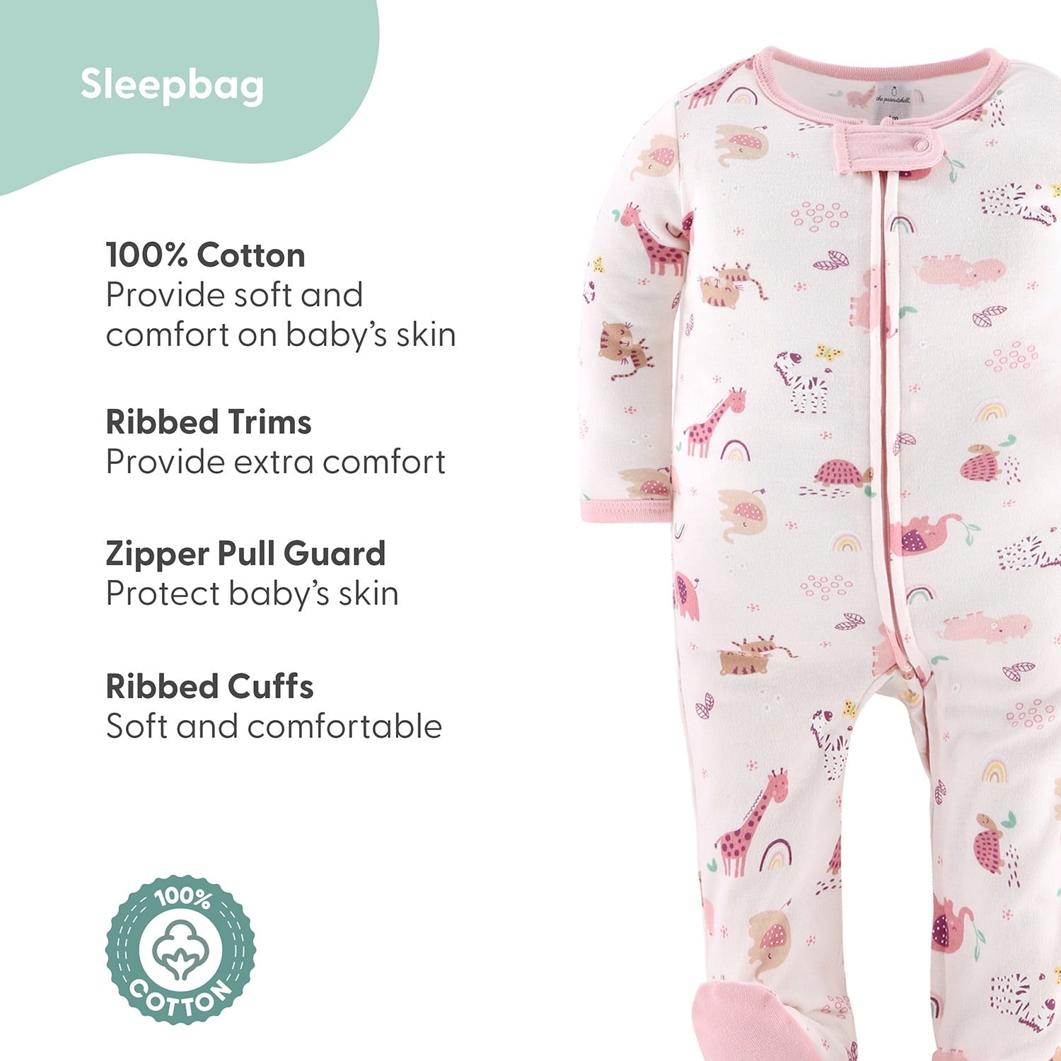 The Peanutshell Layette Gift Set for Baby Girls, 23 Essential Pieces, Pink Rainbow Safari Animals