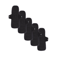 Black reusable pantyliner fabric liners with snap closures, set of pads