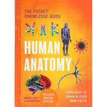 Hardcover human anatomy guide book, orange cover with purple human outline and sun graphic