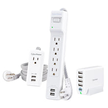 CyberPower power strip with USB ports and braided cable, multi-outlet charger set
