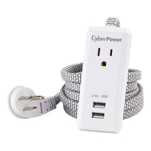 Compact wall charger with two USB ports and braided cable, white