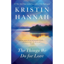 Paperback novel book cover with blue landscape, title text, and Kristin Hannah name