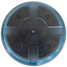 Teal resin planter base with drainage holes and molded brand logo