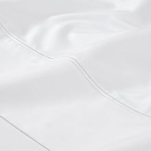 White cooling sheet fabric close-up with stitched seam and edge
