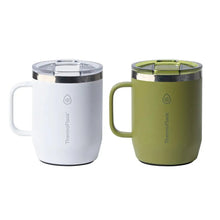2-pack insulated coffee mugs with handle, white & green, clear-lid tops