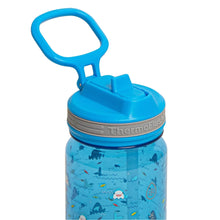 Kids Tritan water bottle with bright blue flip straw lid and ocean scene print