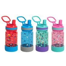 Kids Tritan water bottles, 4-pack with colorful cartoon print and flip straw lids