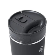 Black Sip-N-Lok lid for insulated travel mug with sip button and latch.