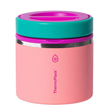 Insulated food jar, pink body with magenta lid and teal top section