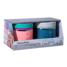 2-pack insulated food jars in gift box, pink and blue with matching lids