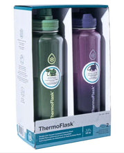 ThermoFlask 40oz insulated stainless steel water bottle 2-pack, green and purple in box