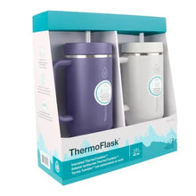 2-pack insulated tumblers with handles, purple and white, straw lids, in retail box