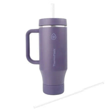 Purple insulated tumbler with handle and clear straw lid, 40 oz