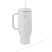 White insulated tumbler with handle and clear straw lid, 40 oz