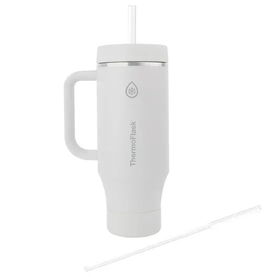 ThermoFlask 40 oz Insulated Stainless Steel Tumbler with Handle and Straw Lid, 2-pack