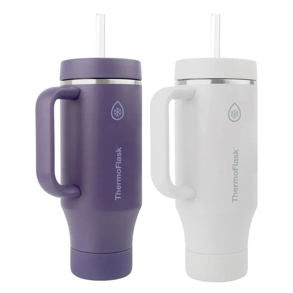 ThermoFlask 40 oz Insulated Stainless Steel Tumbler with Handle and Straw Lid, 2-pack - USA MEGA SHOP