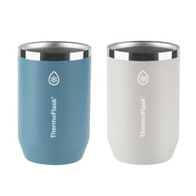 12oz can coolers, 2-pack: blue and white insulated sleeves with ThermoFlask logo