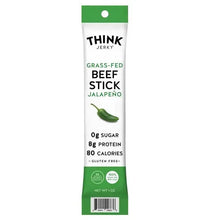 Grass-fed beef jerky stick jalapeno 1 oz package front with nutrition text