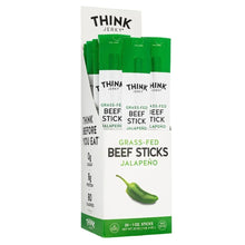 Grass-fed beef jerky sticks jalapeno 20-count package with green packets