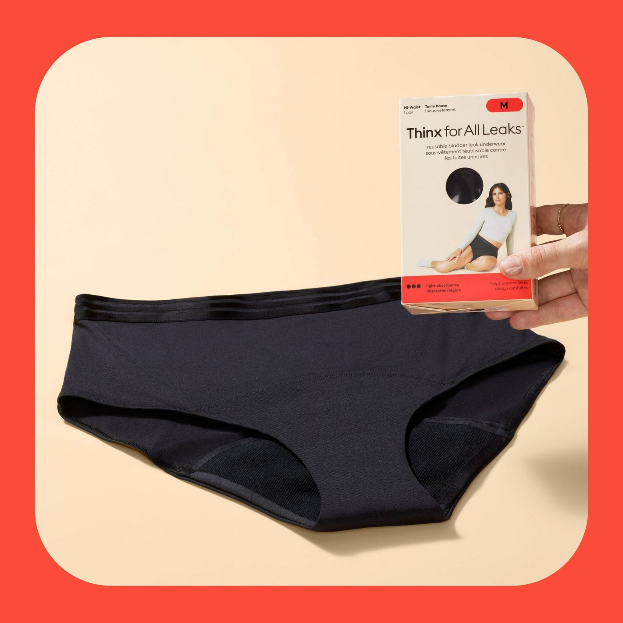 Thinx For All Leaks Women’s Hi-Waist Incontinence Underwear, Size 1X, Black