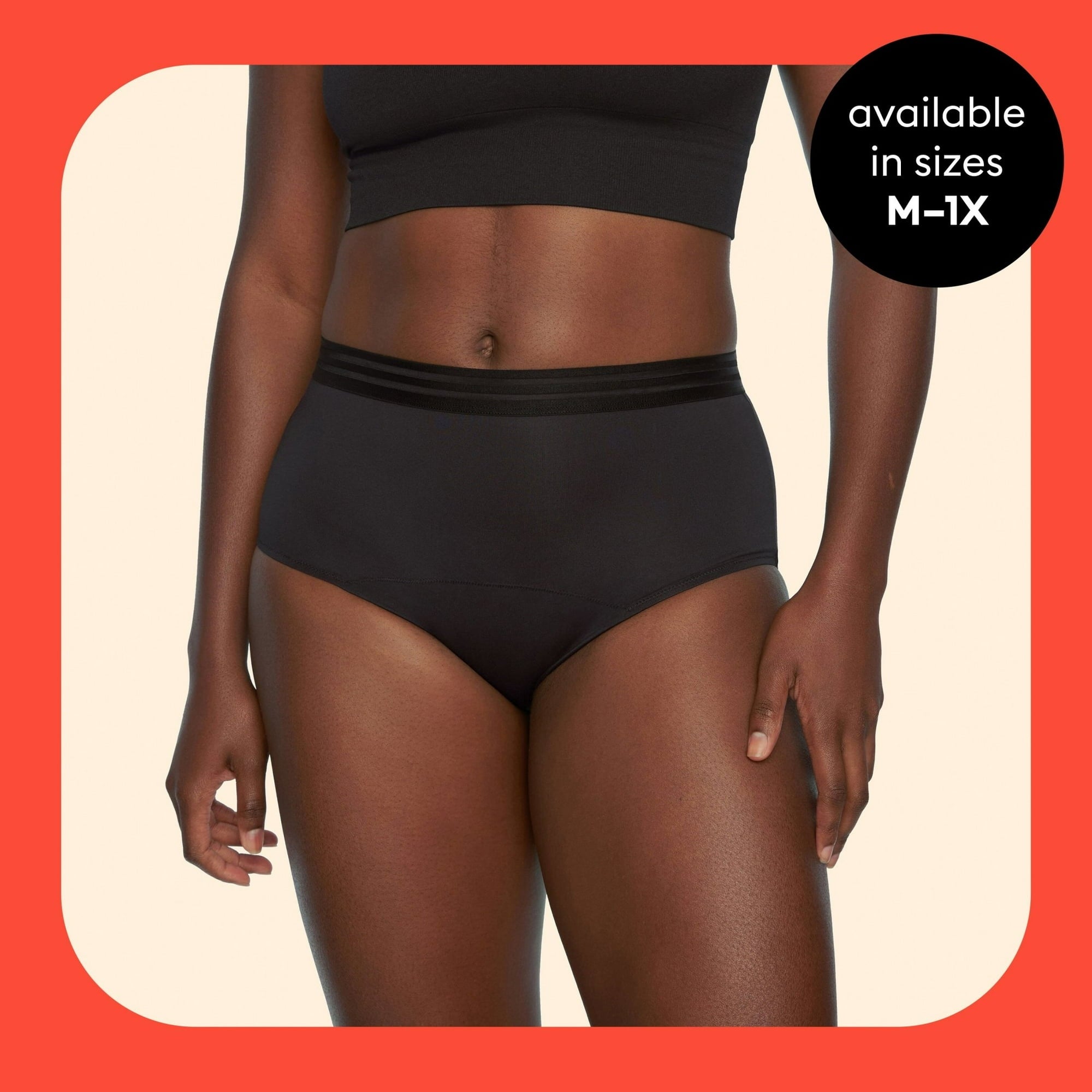 Thinx For All Leaks Women’s Hi-Waist Incontinence Underwear, Size 1X, Black