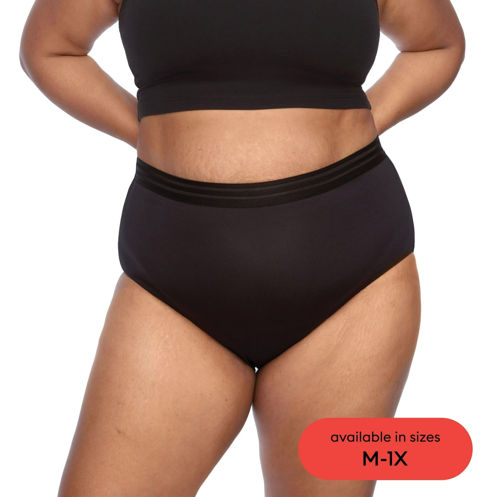 Thinx For All Leaks Women’s Hi-Waist Incontinence Underwear, Size 1X, Black