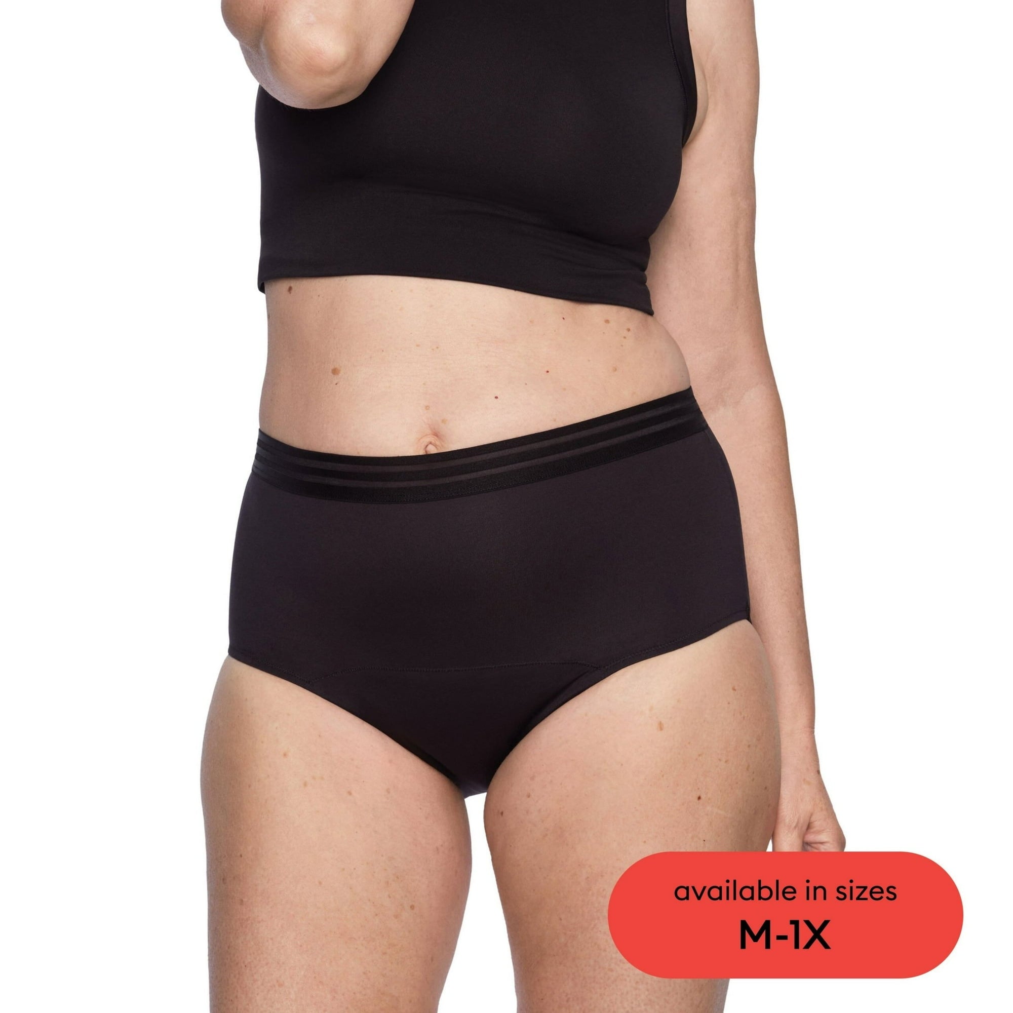 Thinx For All Leaks Women’s Hi-Waist Incontinence Underwear, Size 1X, Black