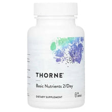 Thorne Basic Nutrients 2/Day supplement bottle with blue-green label, 60 capsules