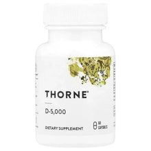 Thorne D-5,000 dietary supplement bottle, 60 capsules, white cap and front label