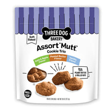 Three Dog Bakery Assort 'Mutt' cookie trio bag front with cookie trio flavors
