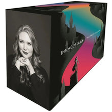 Paperback book box with author portrait, castle silhouettes, and “Throne of Glass” title