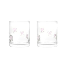 Set of 2 clear charm drinking glasses with pink bow and ribbon accents