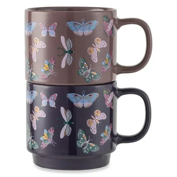 Thyme & Table 2 Pack Stacking Hello Gorgeous and Pink Bows Mugs 14.2 fl oz, Stoneware