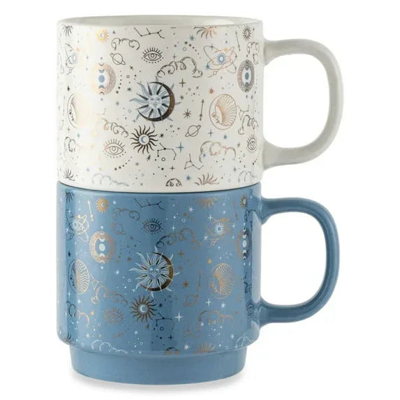 Thyme & Table 2 Pack Stacking Hello Gorgeous and Pink Bows Mugs 14.2 fl oz, Stoneware
