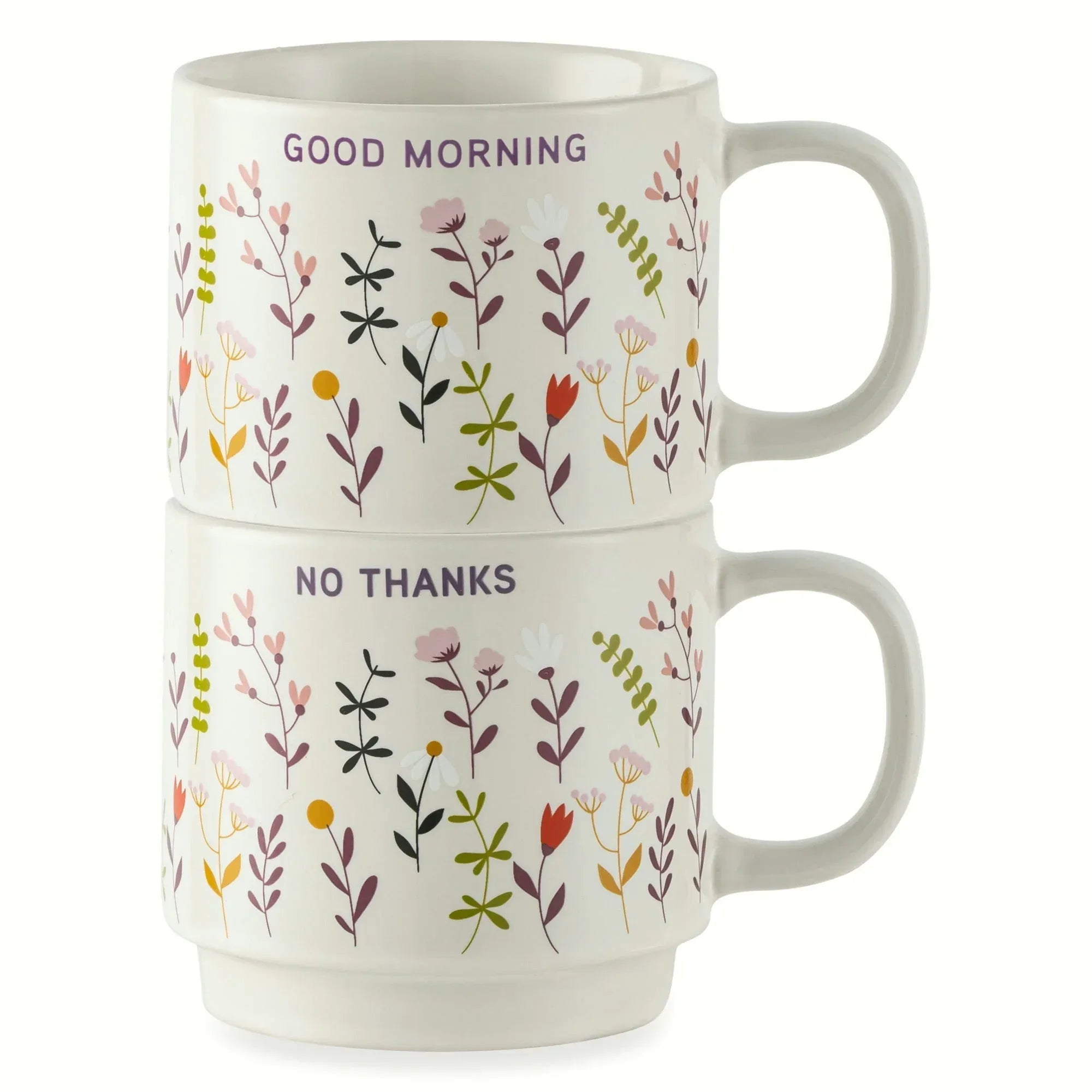 Thyme & Table 2 Pack Stacking Hello Gorgeous and Pink Bows Mugs 14.2 fl oz, Stoneware