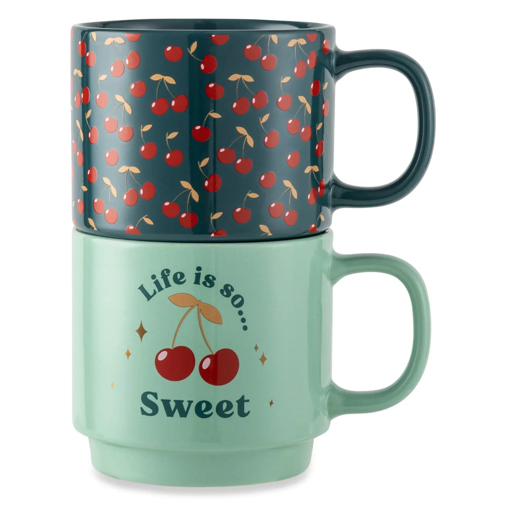 Thyme & Table 2 Pack Stacking Hello Gorgeous and Pink Bows Mugs 14.2 fl oz, Stoneware