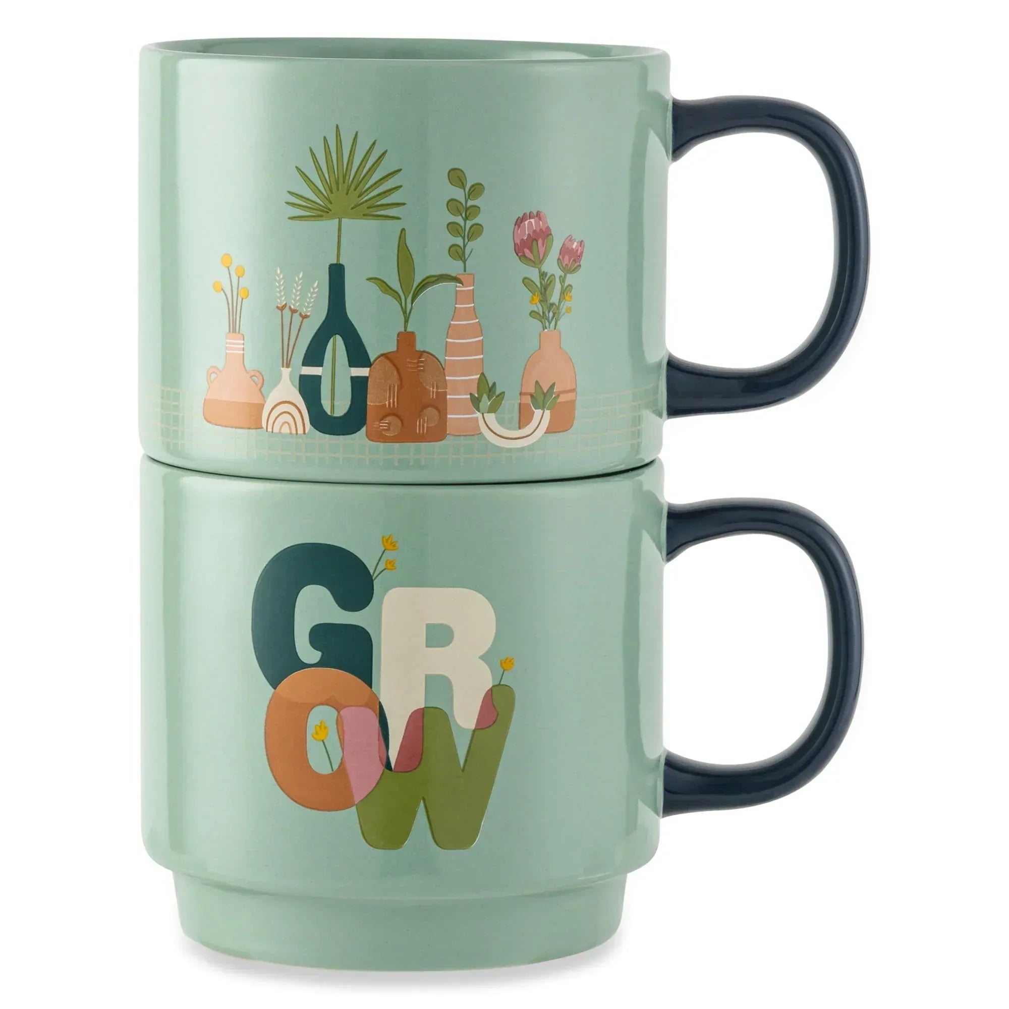 Thyme & Table 2 Pack Stacking Hello Gorgeous and Pink Bows Mugs 14.2 fl oz, Stoneware