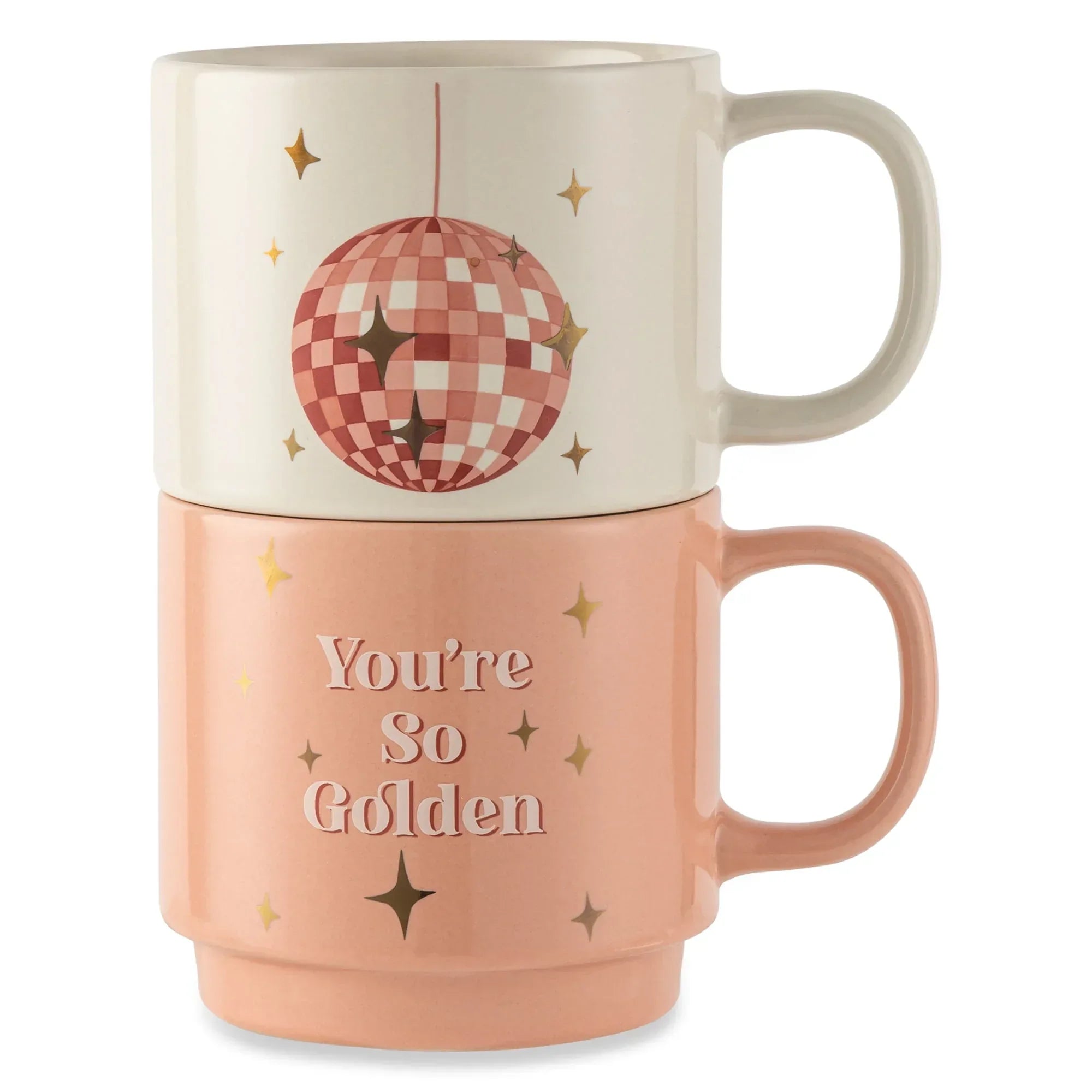 Thyme & Table 2 Pack Stacking Hello Gorgeous and Pink Bows Mugs 14.2 fl oz, Stoneware