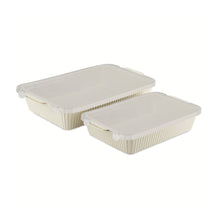 White ribbed stoneware casserole dishes with clear lids, 2-piece bakeware set