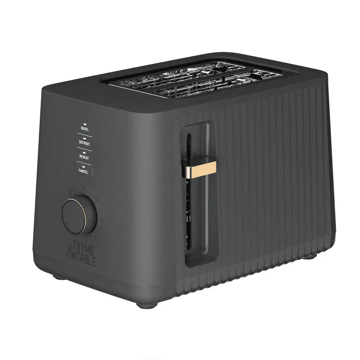 Thyme & Table 2-Slice Toaster, Extra-Wide Slots with Slide-Out Removable Crumb Tray, Slate Grey - USA MEGA SHOP